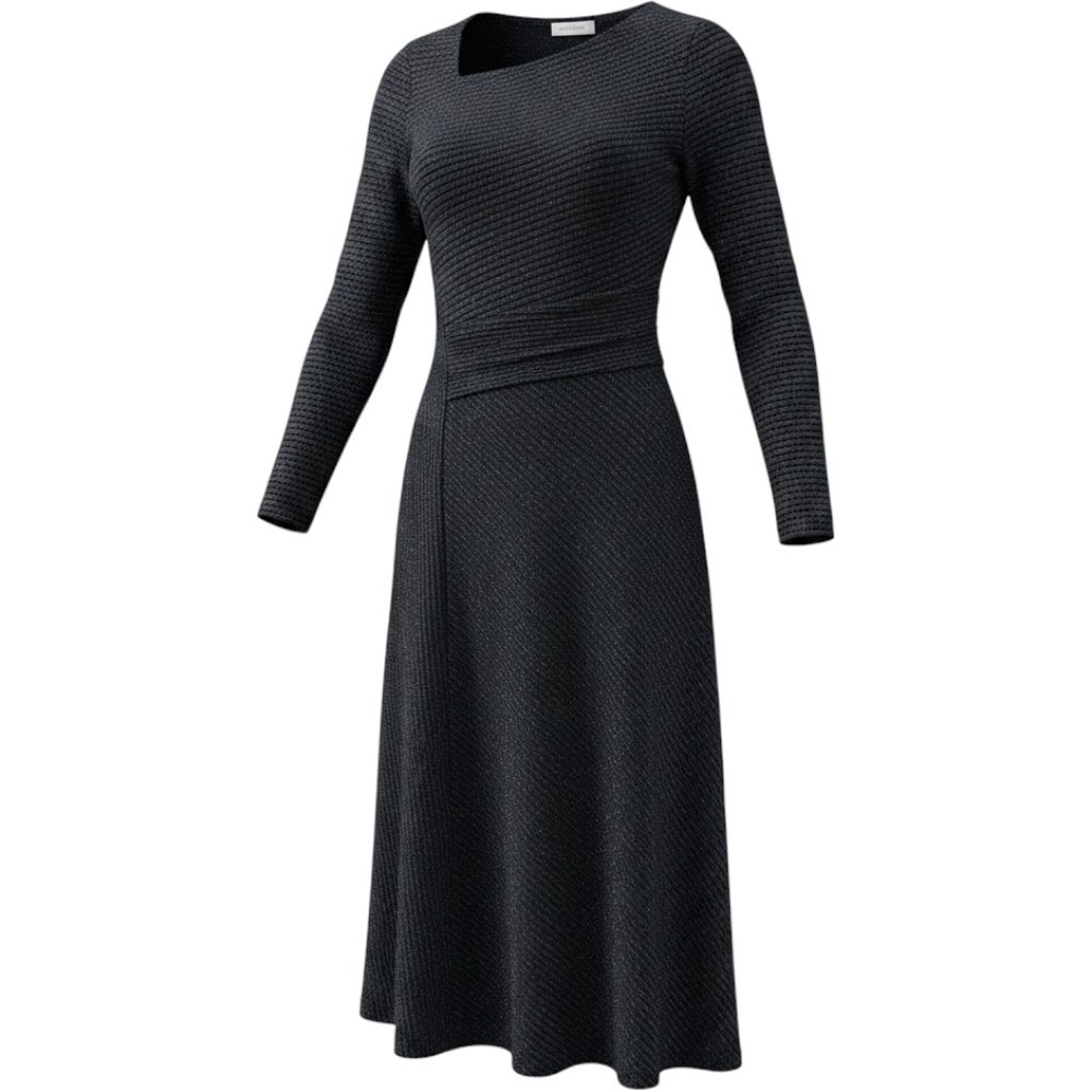 Akemi + Kin Black Metallic Ribbed Asymmetrical Midi Dress Womens XS Ruched Waist